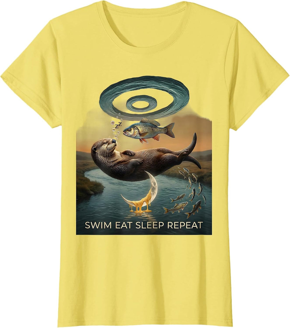 Otter Swim Eat Sleep Repeat Cute Design T-Shirt - Lemon Yellow