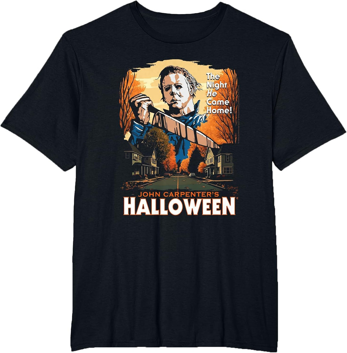 Halloween Mike Myers Haddonfield Illustration Horror Movie T-Shirt - Black
