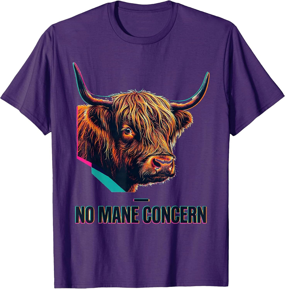 Men's No Mane Concern Funny Highland Cow Farm Animal Lover Humor T-Shirt - Purple