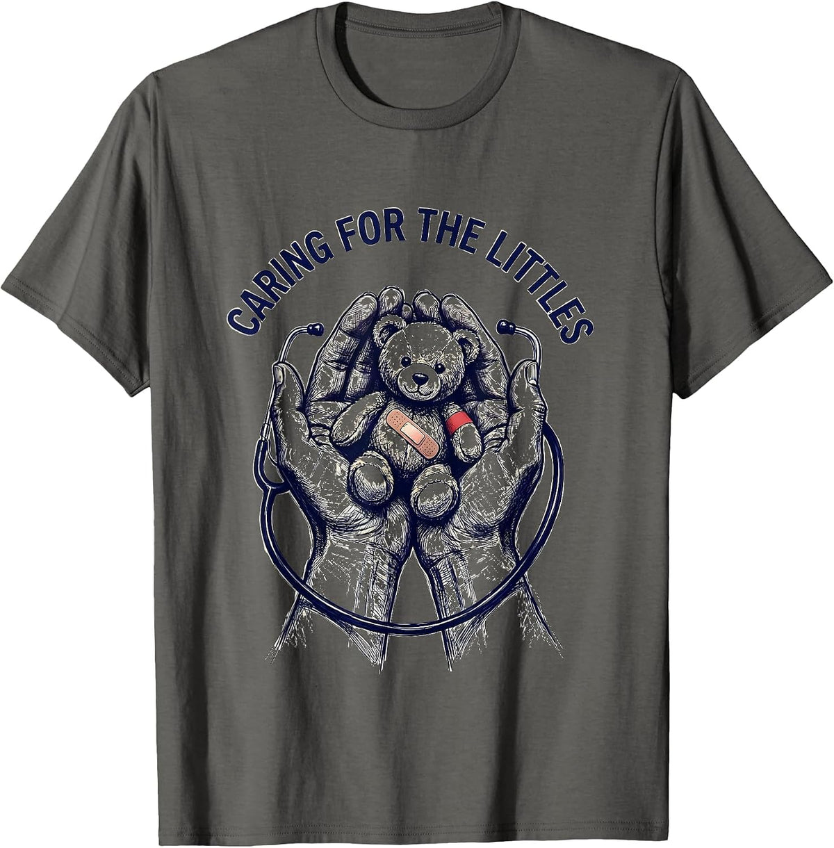 Caring for the Littles Pediatric Nurse Design T-Shirt - Asphalt Grey