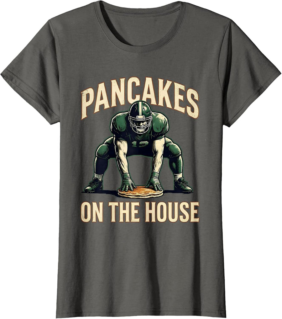 Pancakes On The House Vintage Football Lineman Game-Day T-Shirt, Women, Asphalt Grey, Small - As Pictured