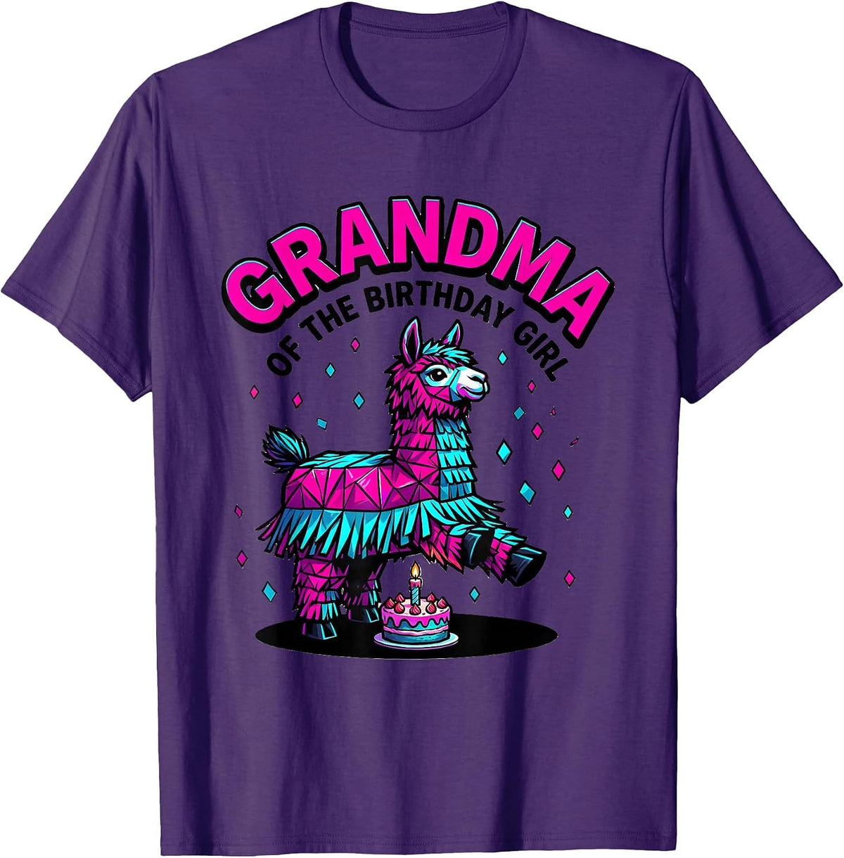 Grandma Of The Birthday Girl Pop Art Llama Piñata Party T-Shirt - Purple