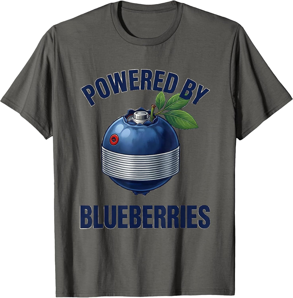 Men's Powered by Blueberries Red White and Blue Design T-Shirt - Asphalt Grey