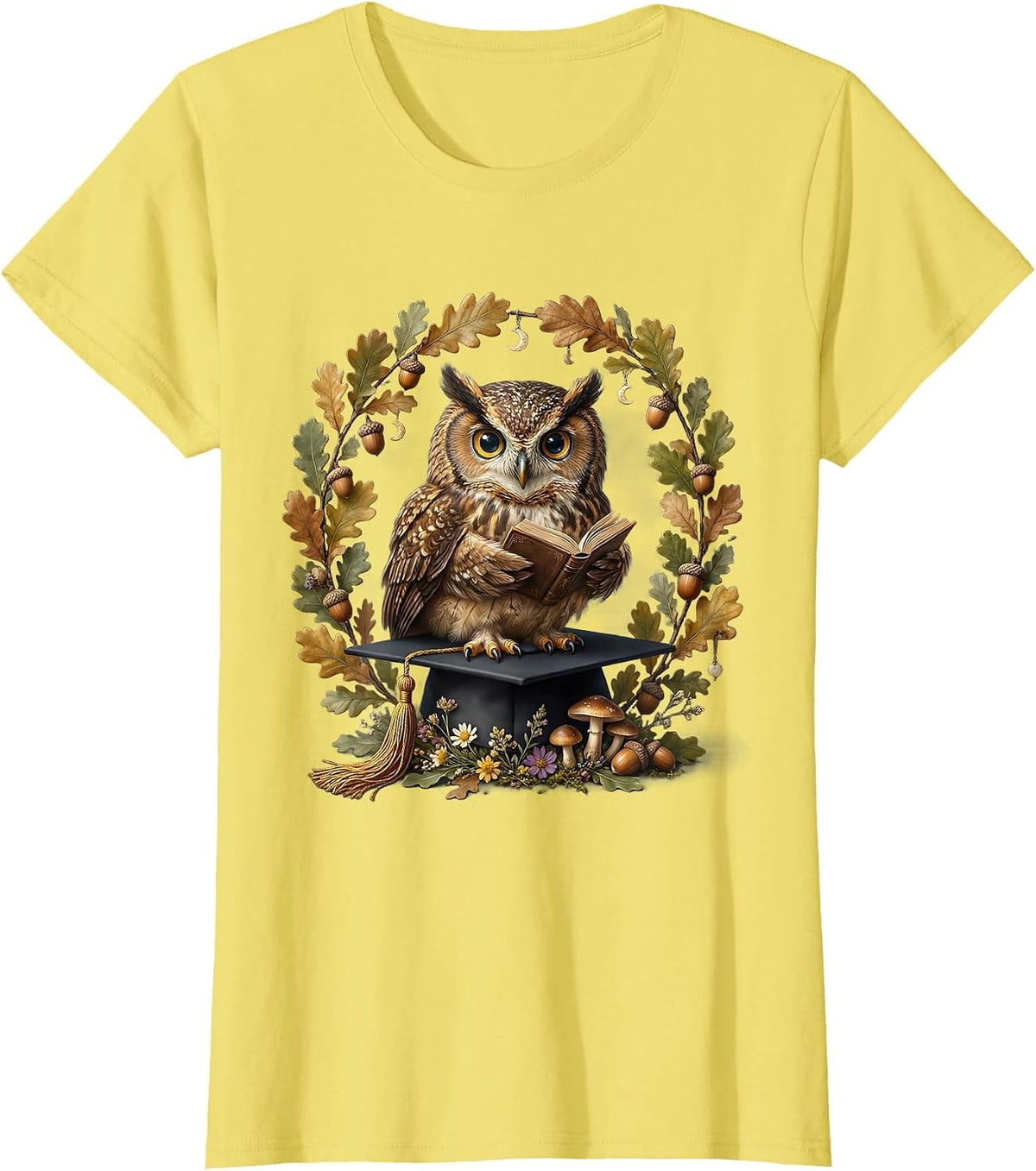 Women's Third Grade Teacher Owl Graduation Cap Design T-Shirt - Lemon Yellow