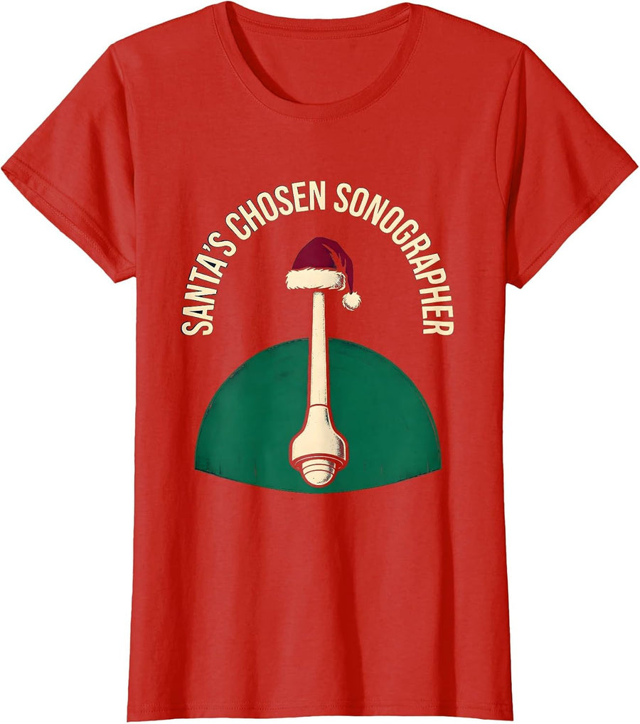 Women's Santa's Chosen Sonographer Funny Radiology Tech Christmas T-Shirt - Red