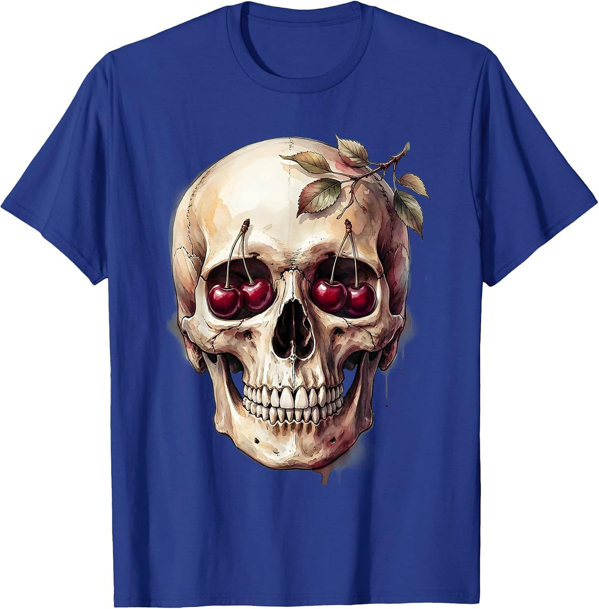 Skull With Cherry Eyes Dark Aesthetic Graphic T-Shirt - Royal Blue