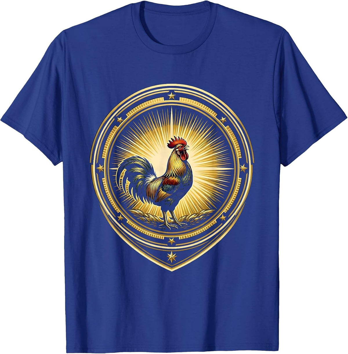 Men's Rooster Crowing at Sunrise Graphic Design T-Shirt - Royal Blue