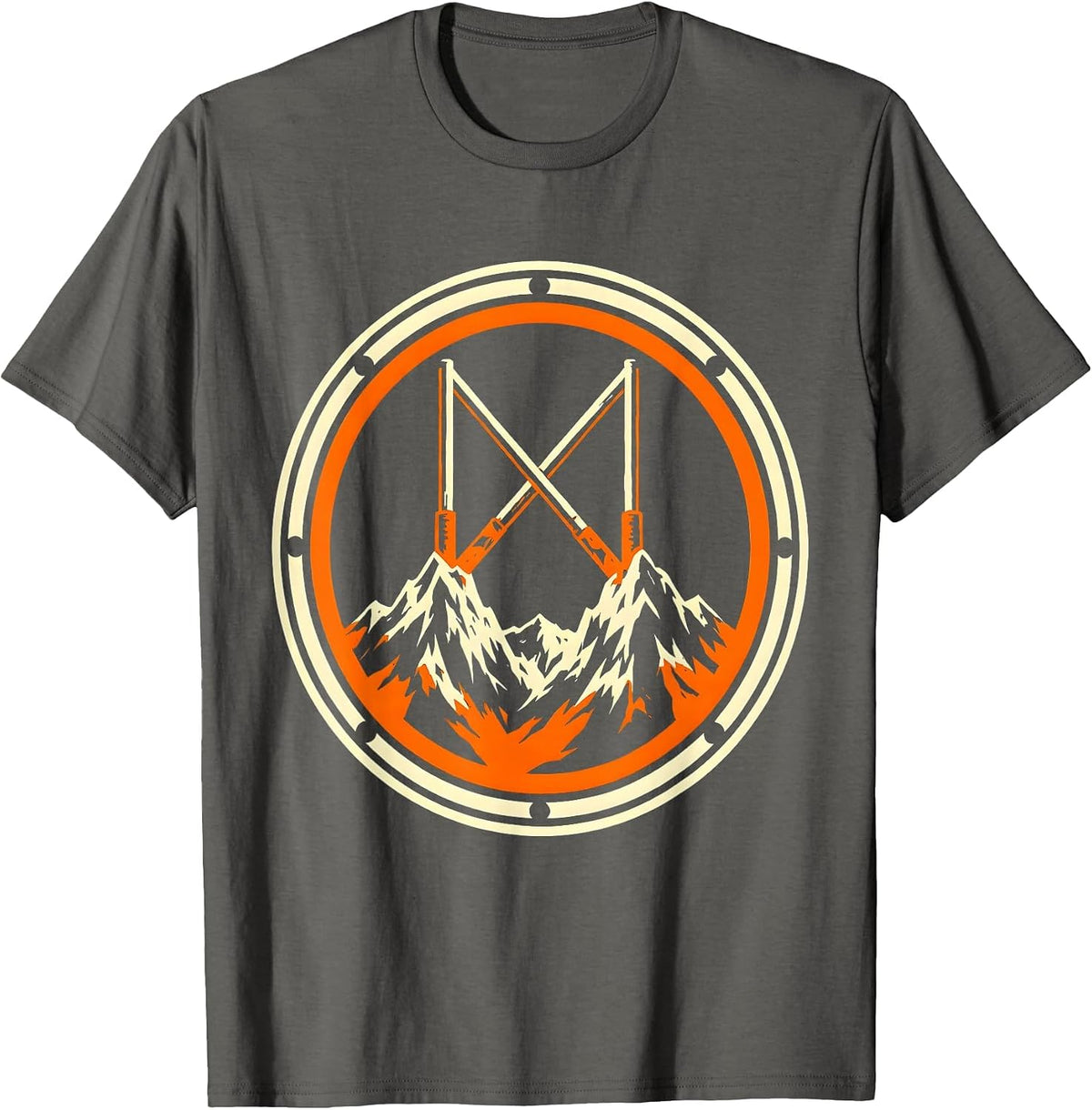 Rugby Posts Mountain Peaks Graphic Design T-Shirt - Asphalt Grey