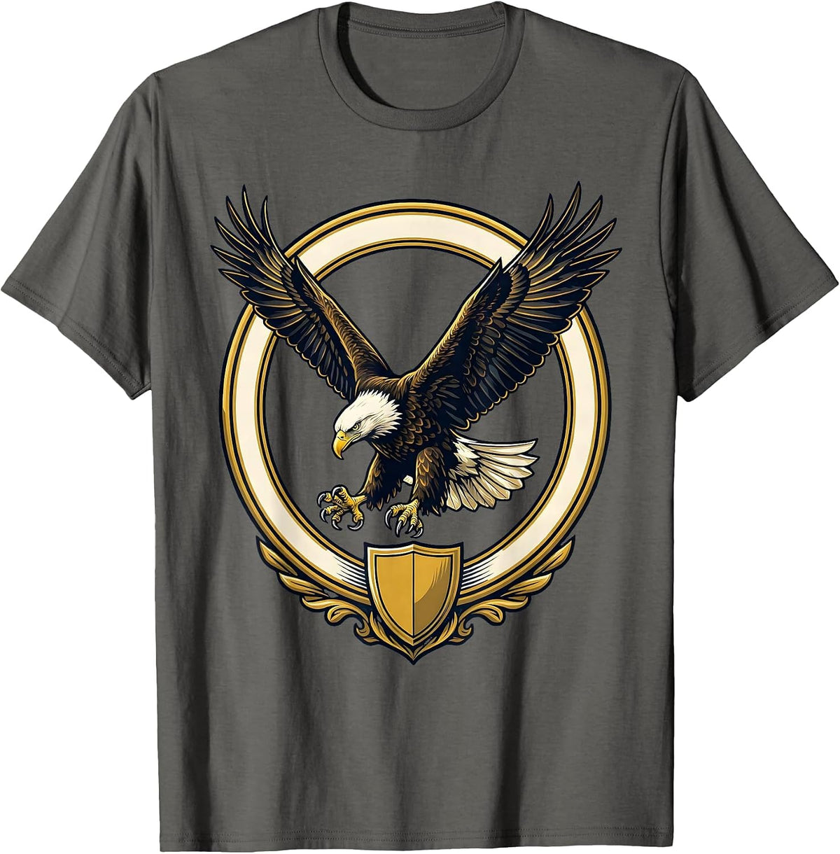 Bald Eagle Diving Talons Extended Patriotic Design T-Shirt - Asphalt Grey