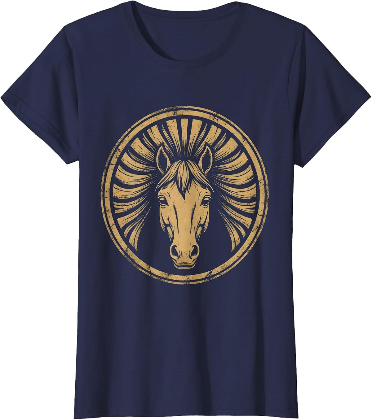 Women's Wild Horse Flowing Mane in the Wind Graphic T-Shirt - Navy Blue