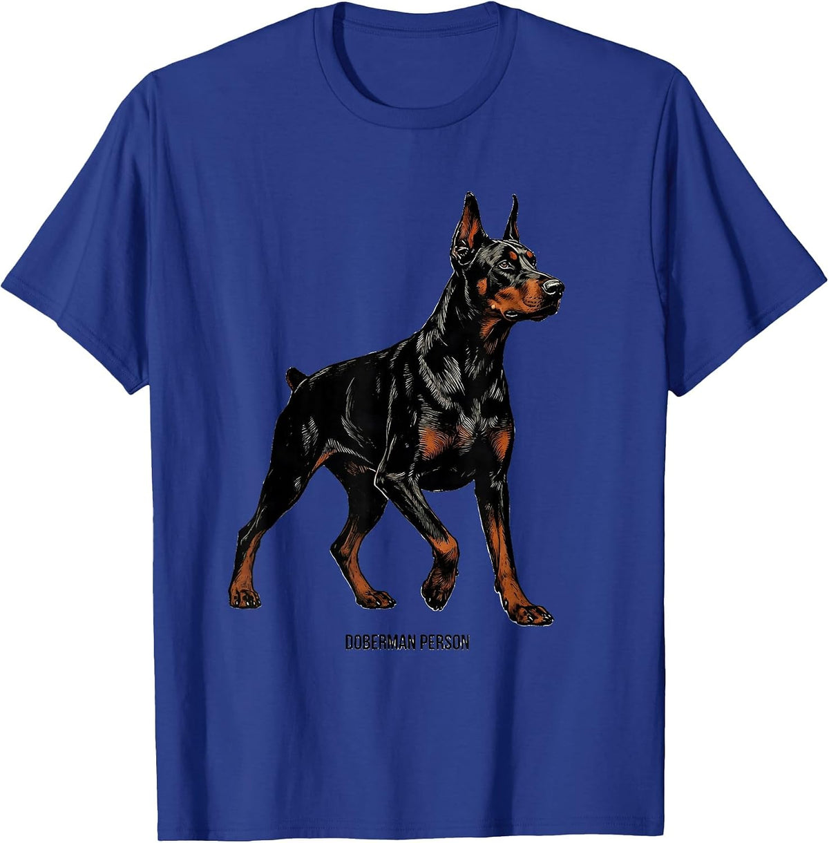 Men's Doberman Person Dobie Mom Dad Dog Lover Linocut T-Shirt - Royal Blue
