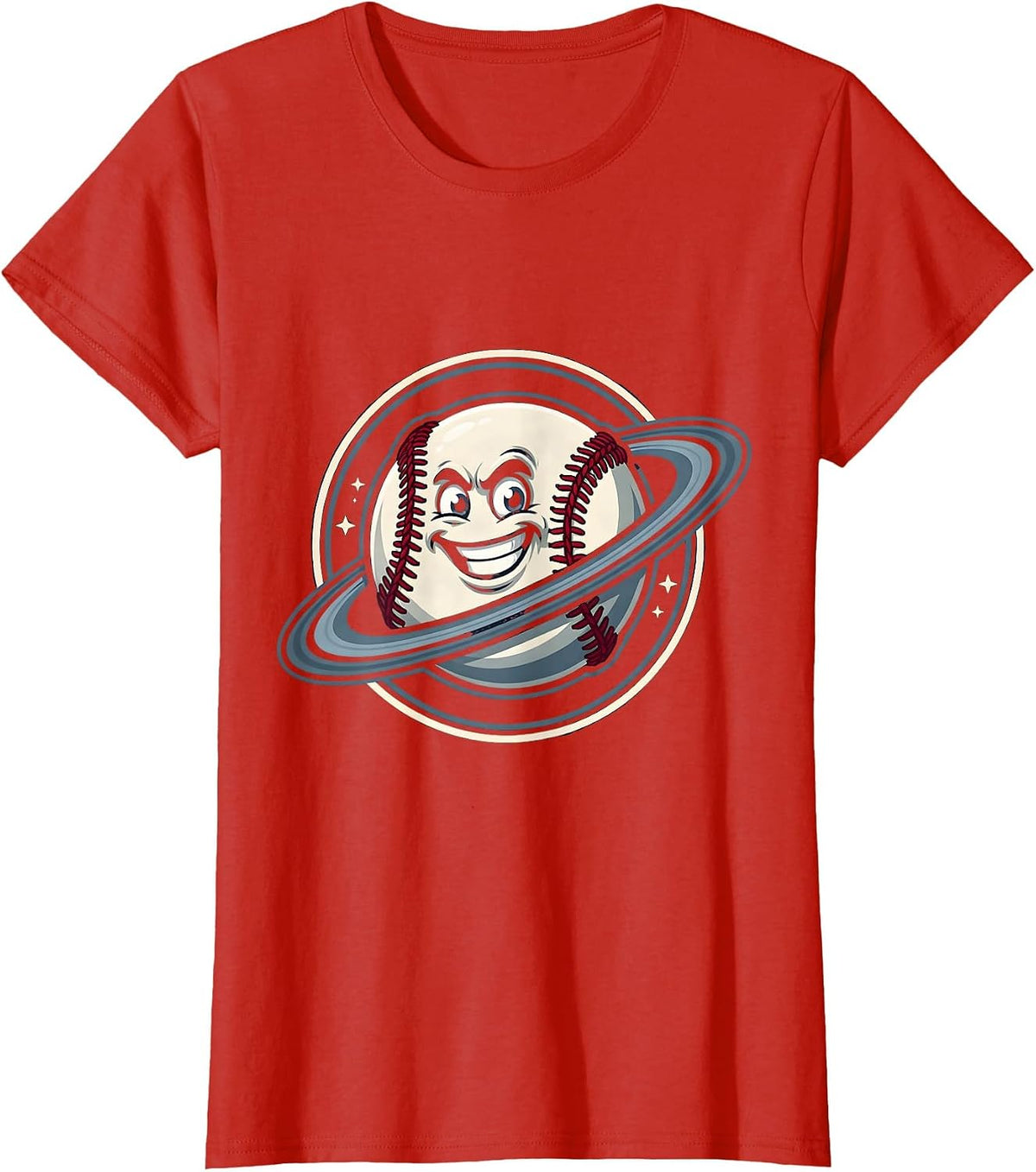 Baseball Planet Space Orbit Cosmic Graphic T-Shirt - Red