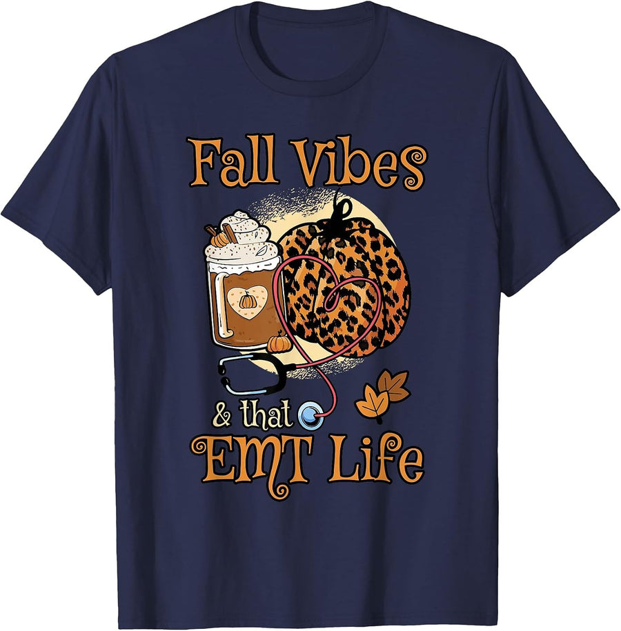 Fall Vibes that EMT Life Paramedic Costume Thin White Line T-Shirt - Navy Blue