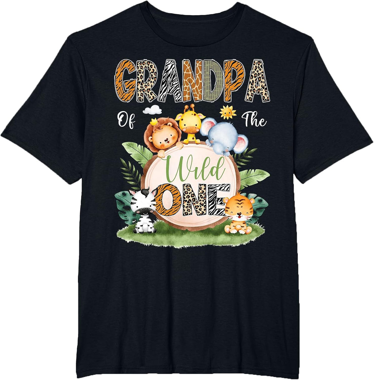 Grandpa of The Wild One 1St Birthday Kids Safari Jungle T-Shirt - Black