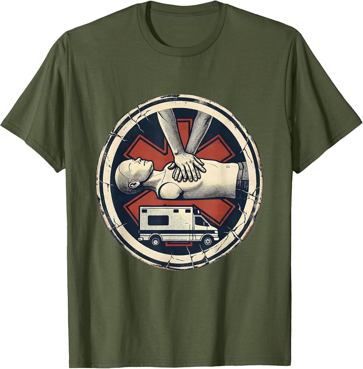 Sealed Mannequin Hands Distressed EMT Paramedic Humor T-Shirt - Olive Green