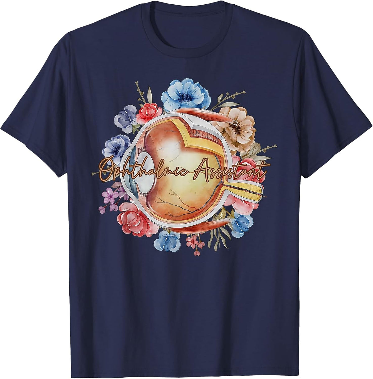 Optometry Floral Anatomical Eye Doctor Ophthalmic Assistant T-Shirt - Navy Blue