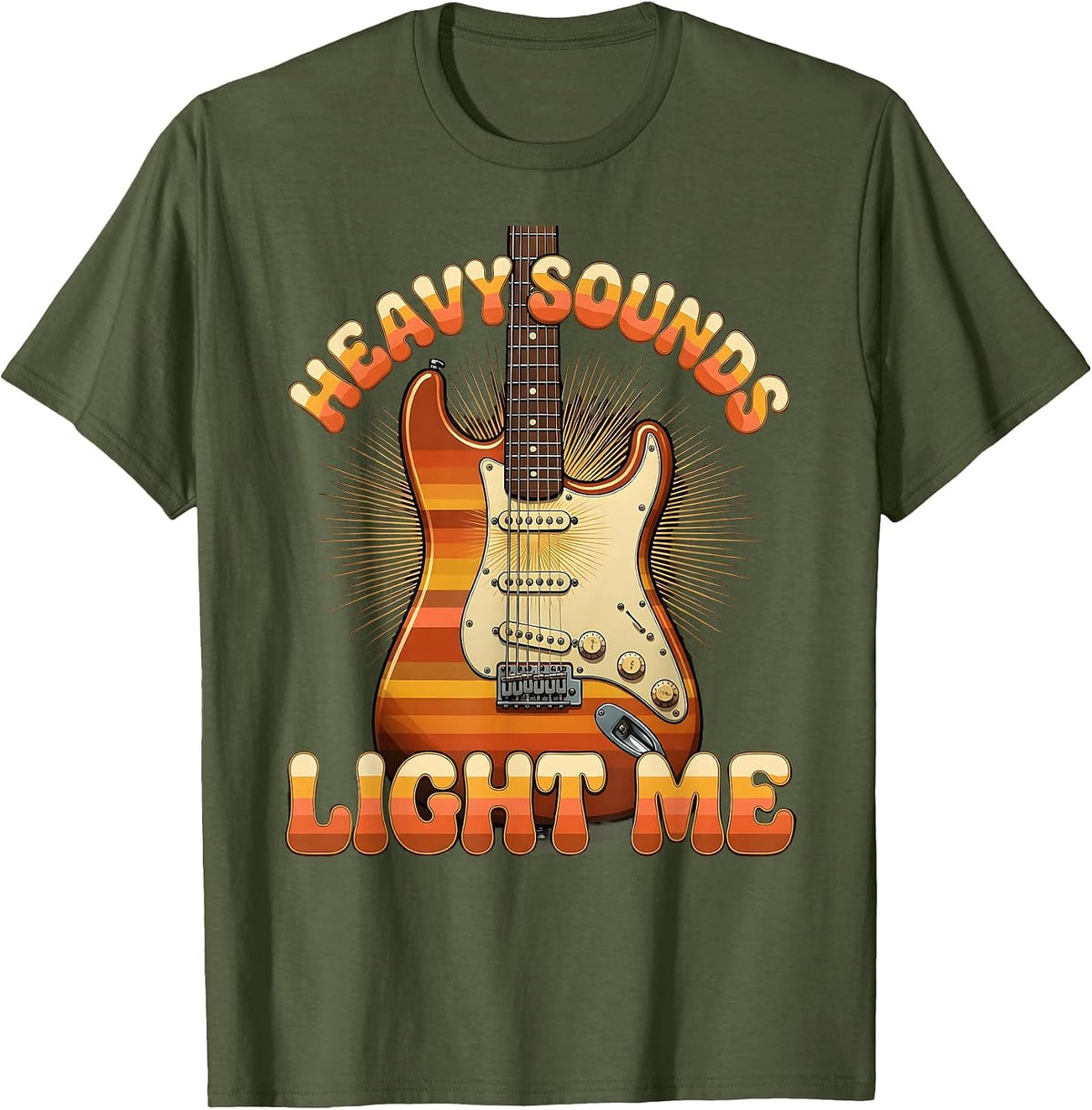 Heavy Sounds Light Me Grunge Music Design T-Shirt - Olive Green