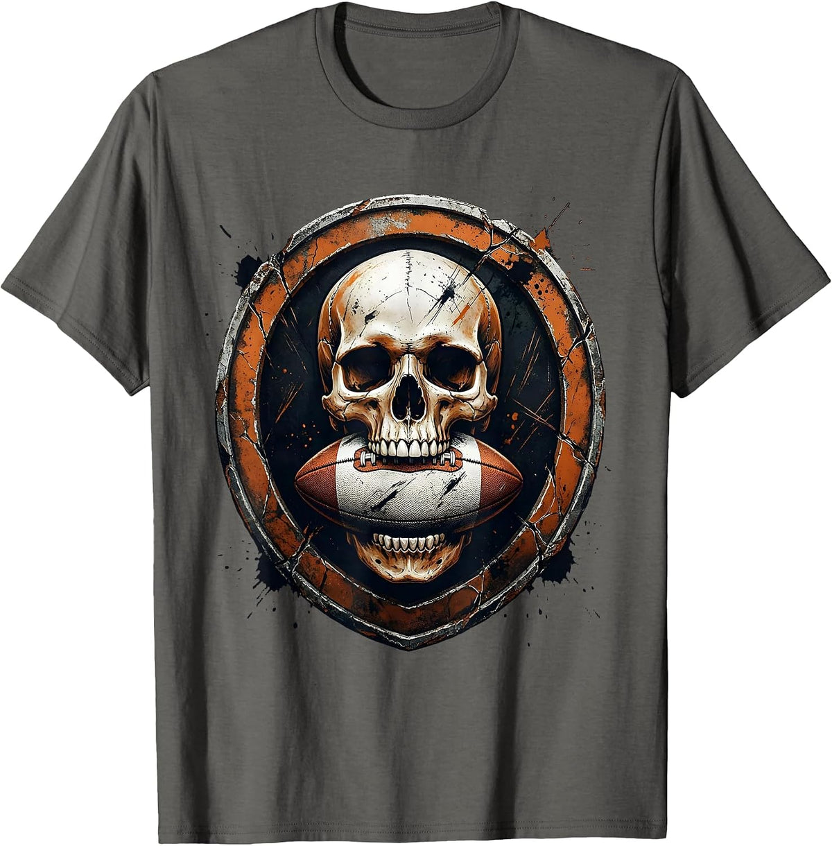Skull Rugby Ball Mouth Guard Graphic T-Shirt - Asphalt Grey