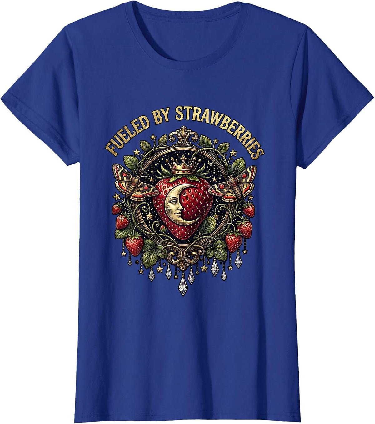 Women's Fueled By Strawberries Fruit Lover Design T-Shirt - Royal Blue