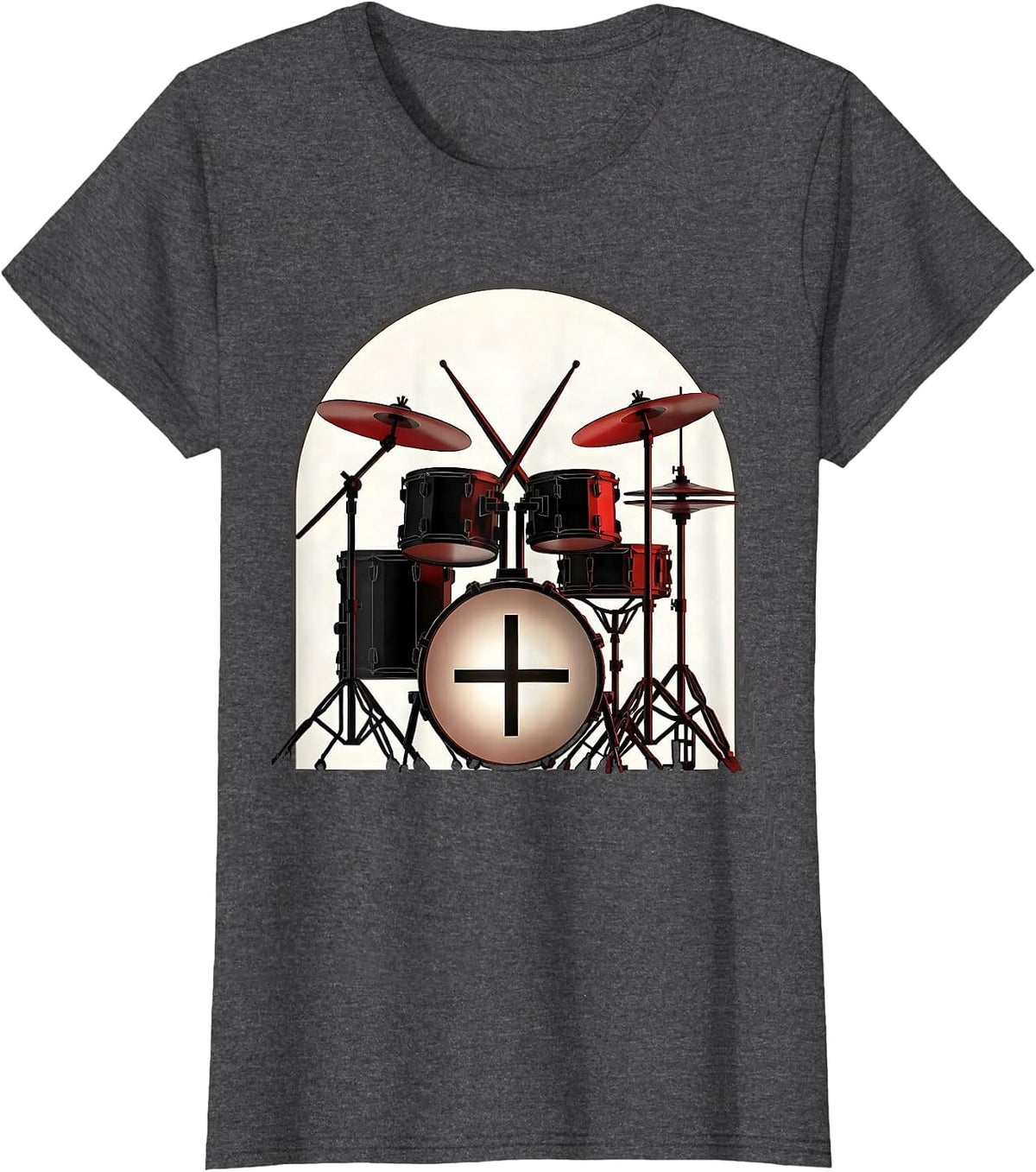 Geometric Drum Kit Church Arch Christian Musician Worship T-Shirt, Women, Dark Heather Grey, 3X-Large - As Pictured