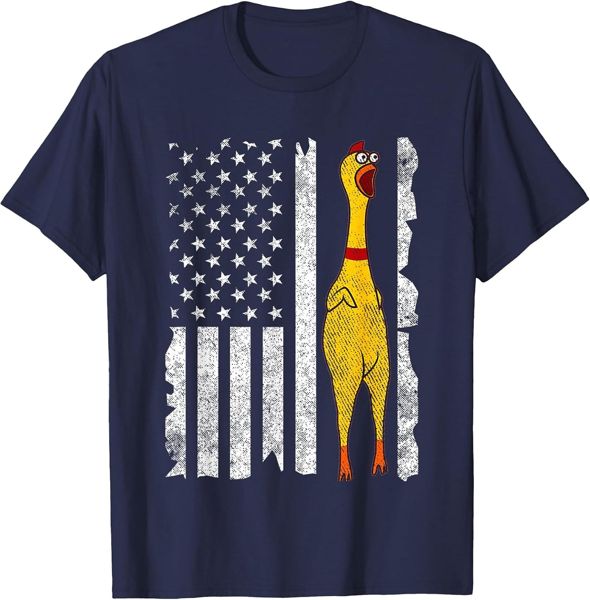 Funny Rubber Chicken Vintage American US Flag Men & Women T-Shirt - Navy Blue