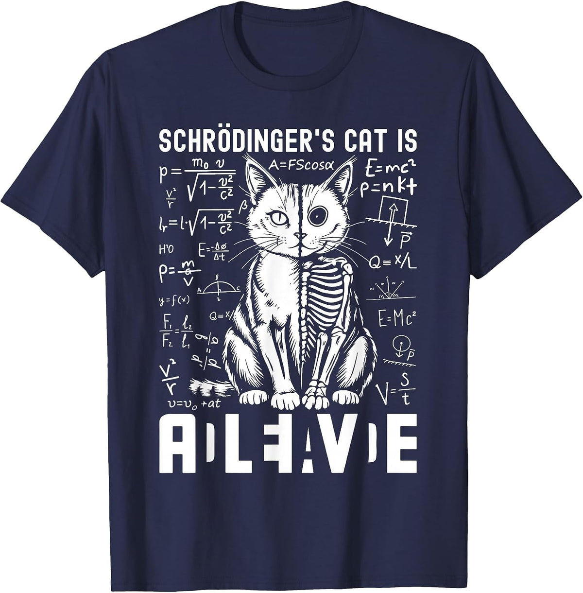 Schrodinger's Cat Dead and Alive Physics T-Shirt - Navy Blue