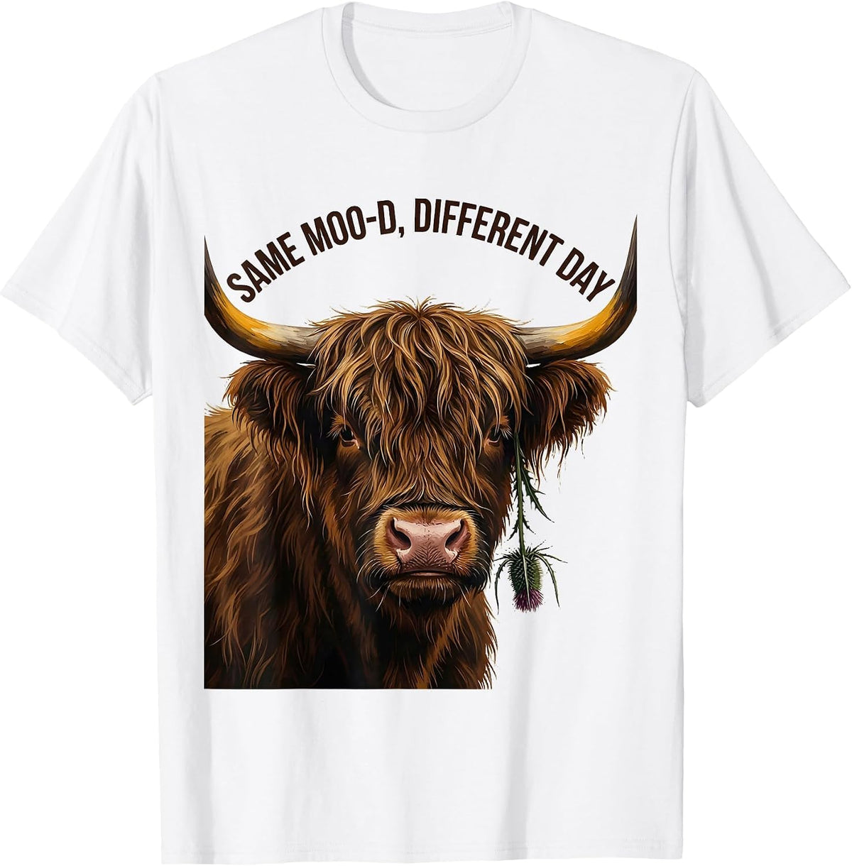 Men's Same Moo-D, Different Day Funny Highland Cow Farm Animal T-Shirt - White