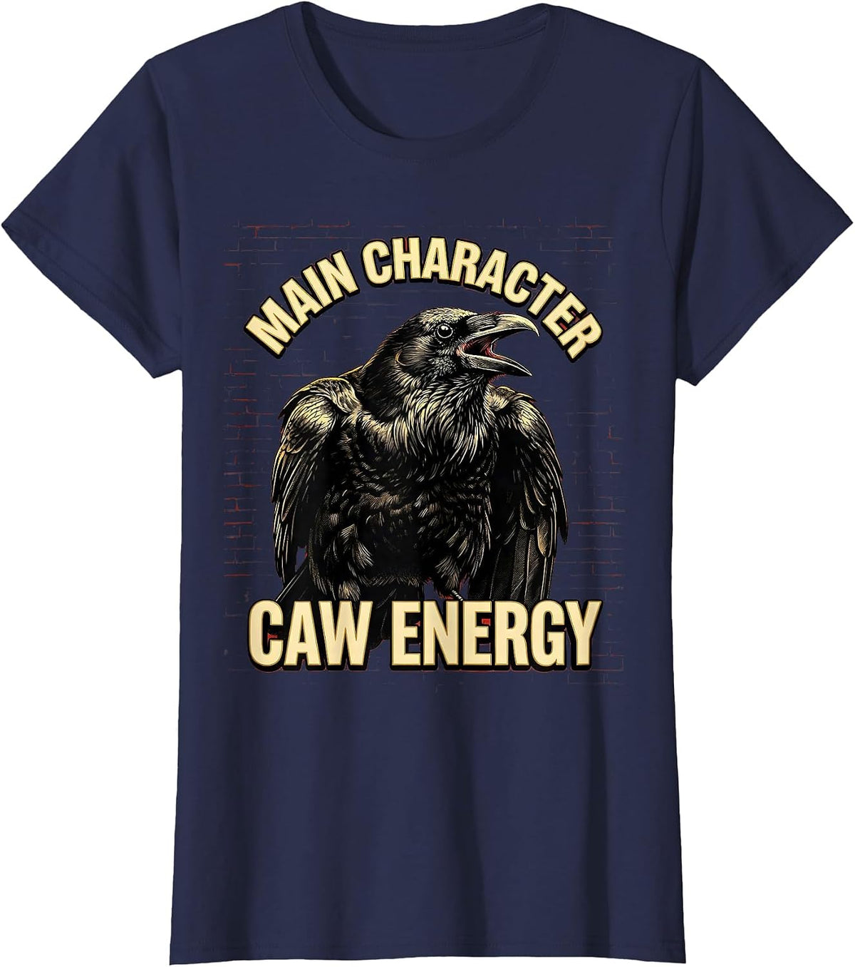 Women's Main Character CAW Energy Crow Design T-Shirt - Navy Blue