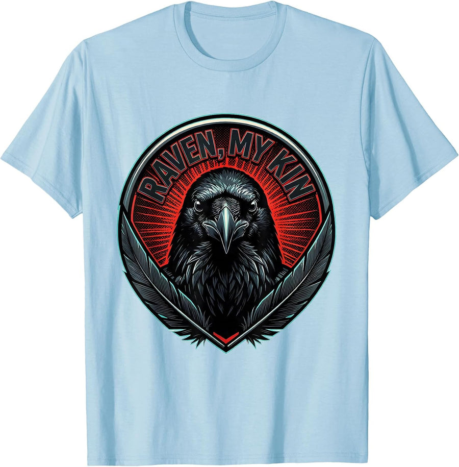 Men's Raven, My Kin Pop Art Gothic Raven Lover Bird Silhouette T-Shirt - Baby Blue