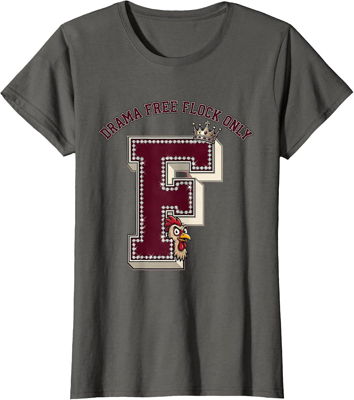 Women's Drama Free Flock Only Chicken Design T-Shirt - Asphalt Grey