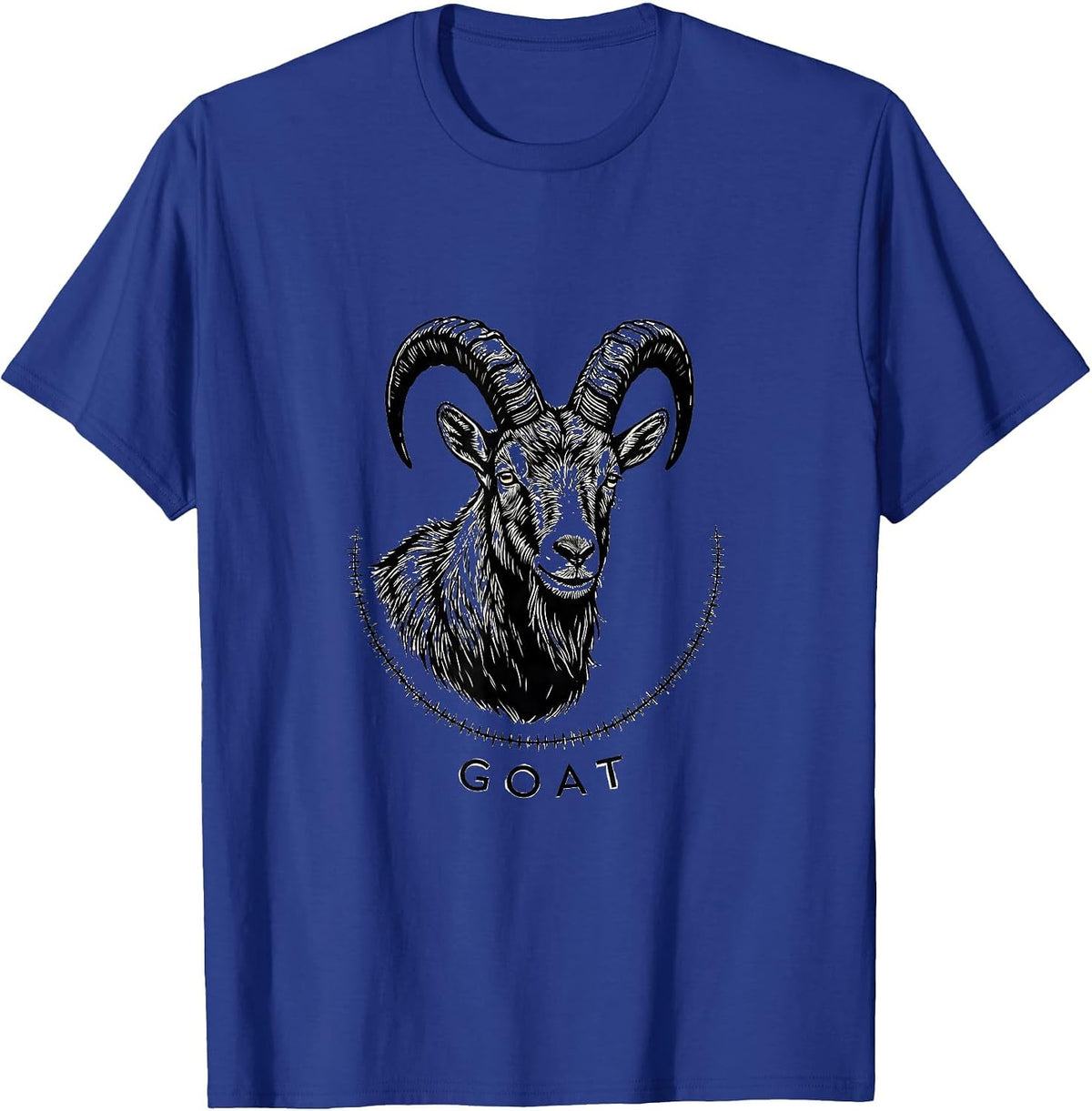 GOAT Minimalist Line Art Animal Badge Patch T-Shirt - Royal Blue
