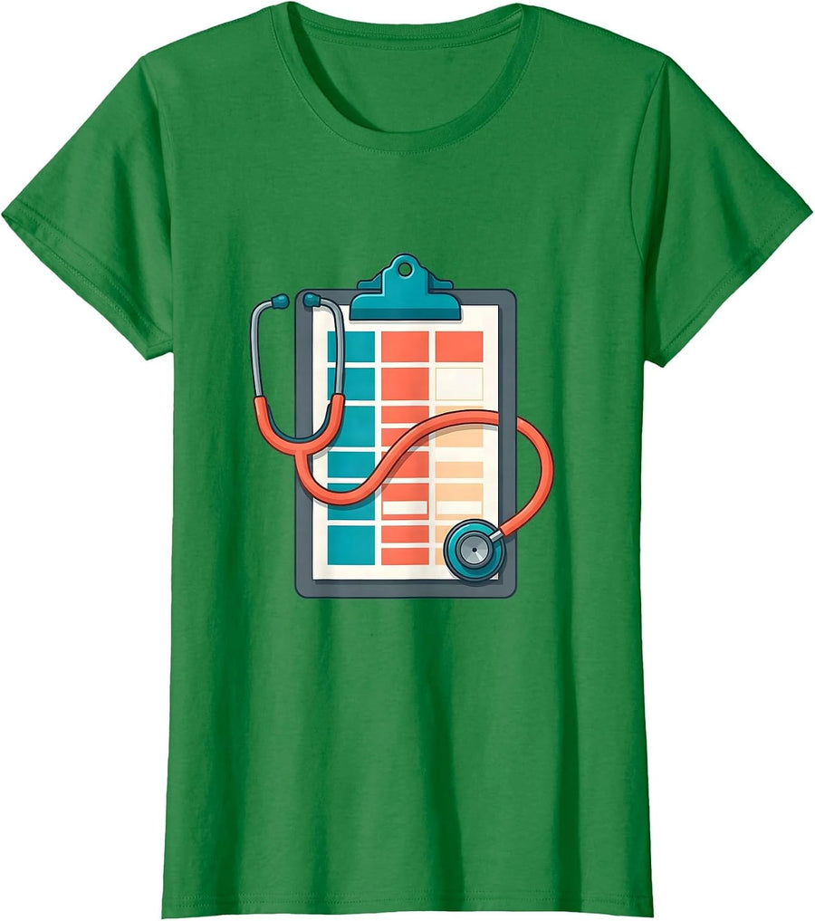 Women's Medical Assistant Stethoscope Clipboard Graphic T-Shirt - Kelly Green