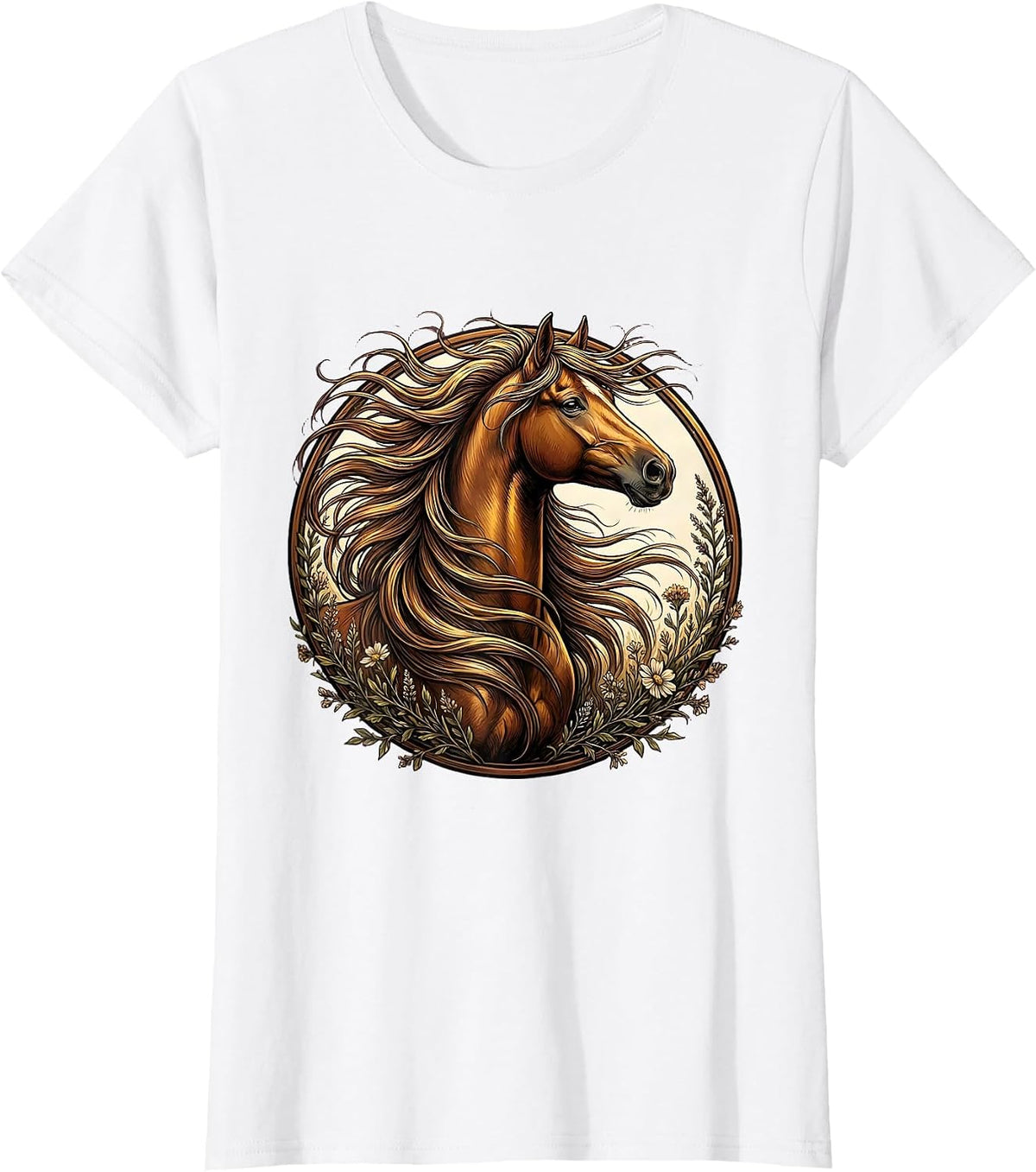 Women's Wild Horse Mane Flowing in the Wind Graphic T-Shirt - White