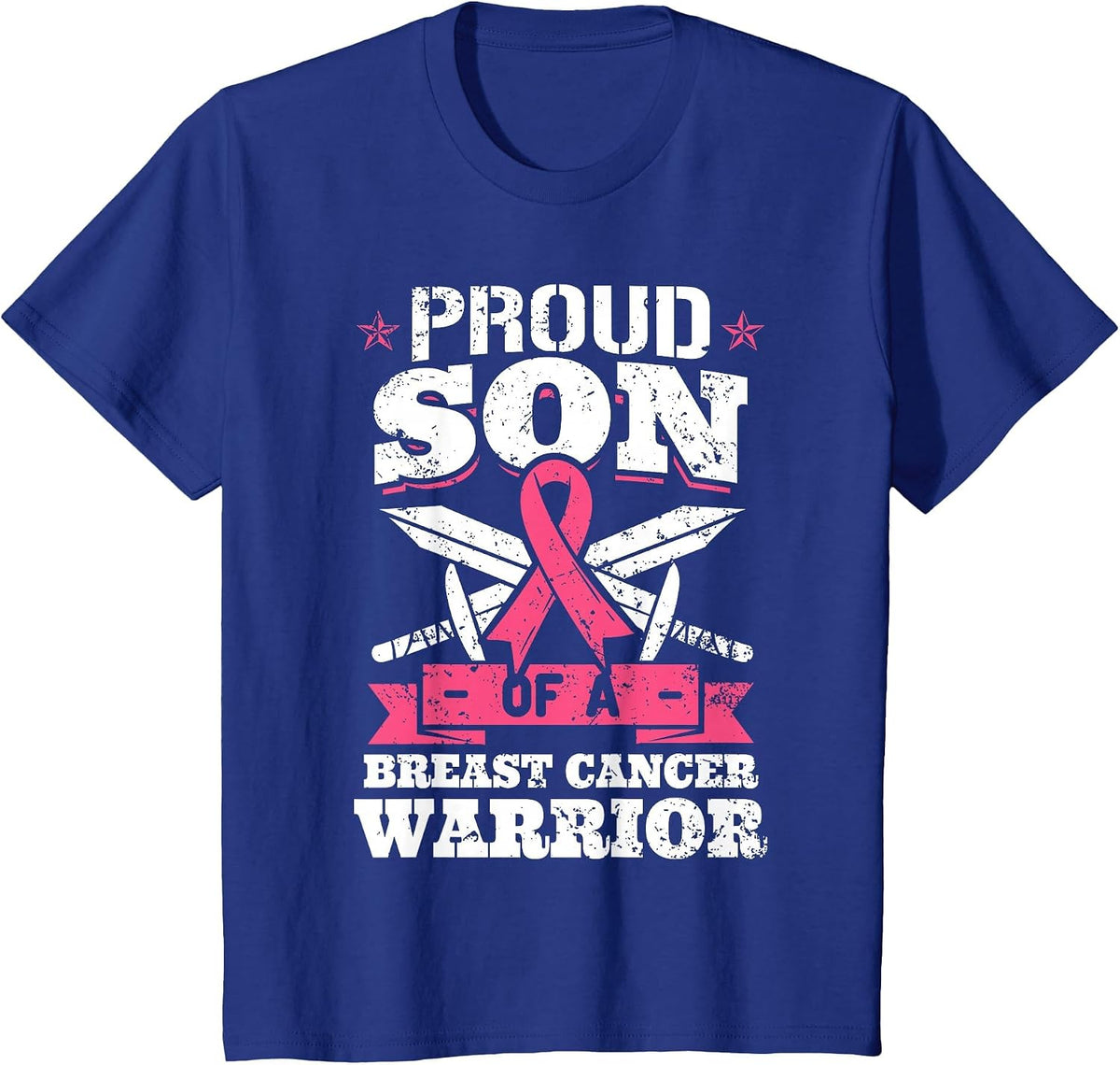 Proud Son of Breast Cancer Warrior Pink Awareness Ribbon T-Shirt - Royal Blue