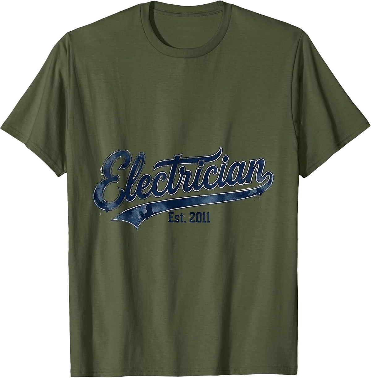 Men's Electrician Est. 2011 Vintage Varsity Script Role Identity T-Shirt - Olive Green