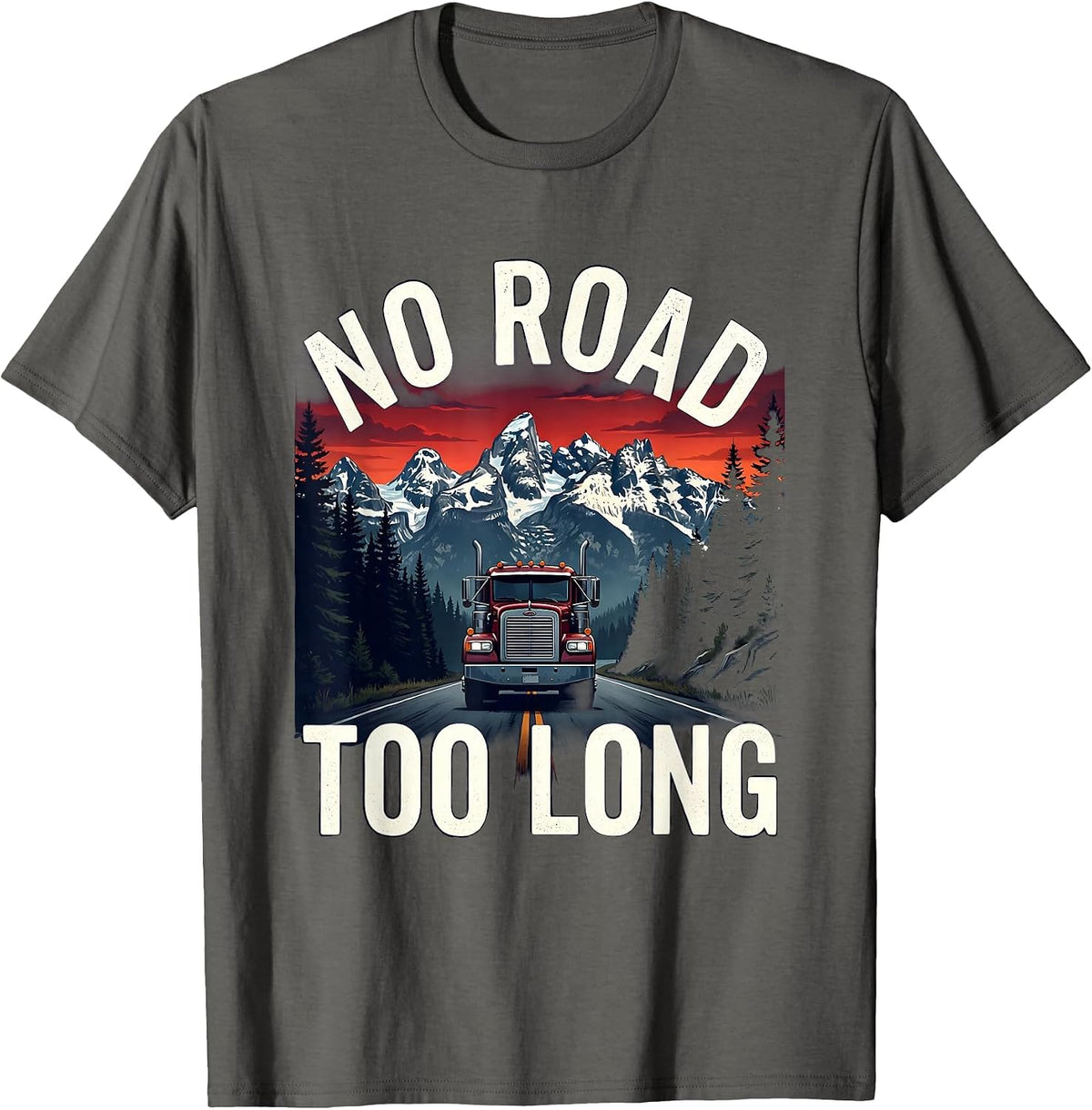 No Road Too Long Car Adventure Design T-Shirt - Asphalt Grey
