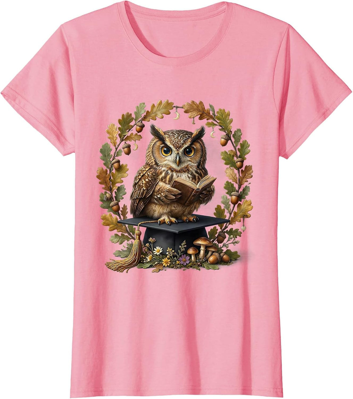 Women's Third Grade Teacher Owl Graduation Cap Design T-Shirt - Pink