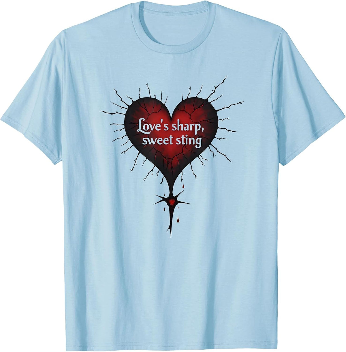 Love's Sharp Sweet Sting Romantic Gothic Design T-Shirt - Baby Blue