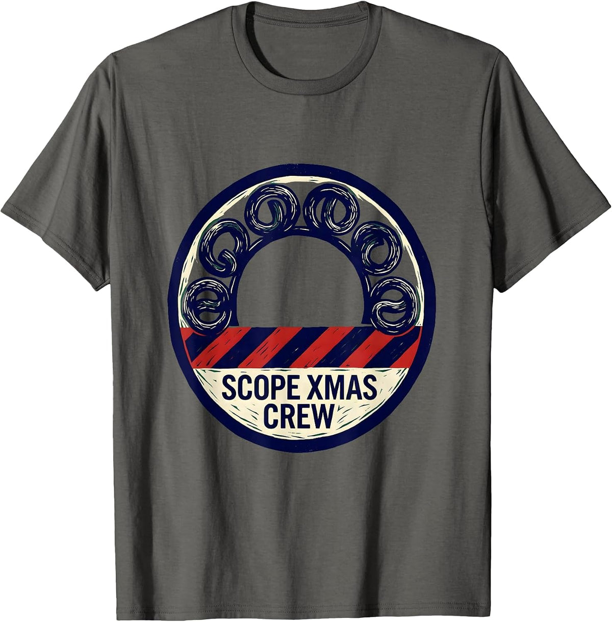 Scope Xmas Crew Linocut Gastro Nurse Endoscopy Tech T-Shirt - Asphalt Grey