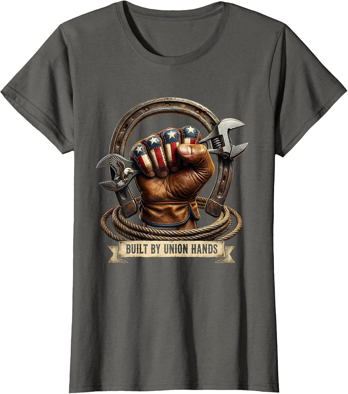 Women's Union Strong Built by Union Hands Labor Day Design T-Shirt - Asphalt Grey