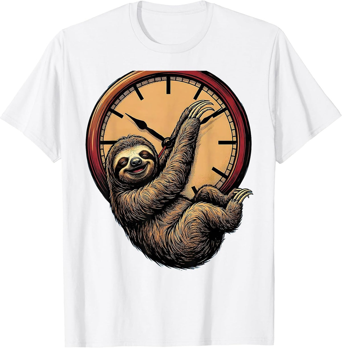 Men's Funny Sloth Hanging From Clock Hands T-Shirt - White