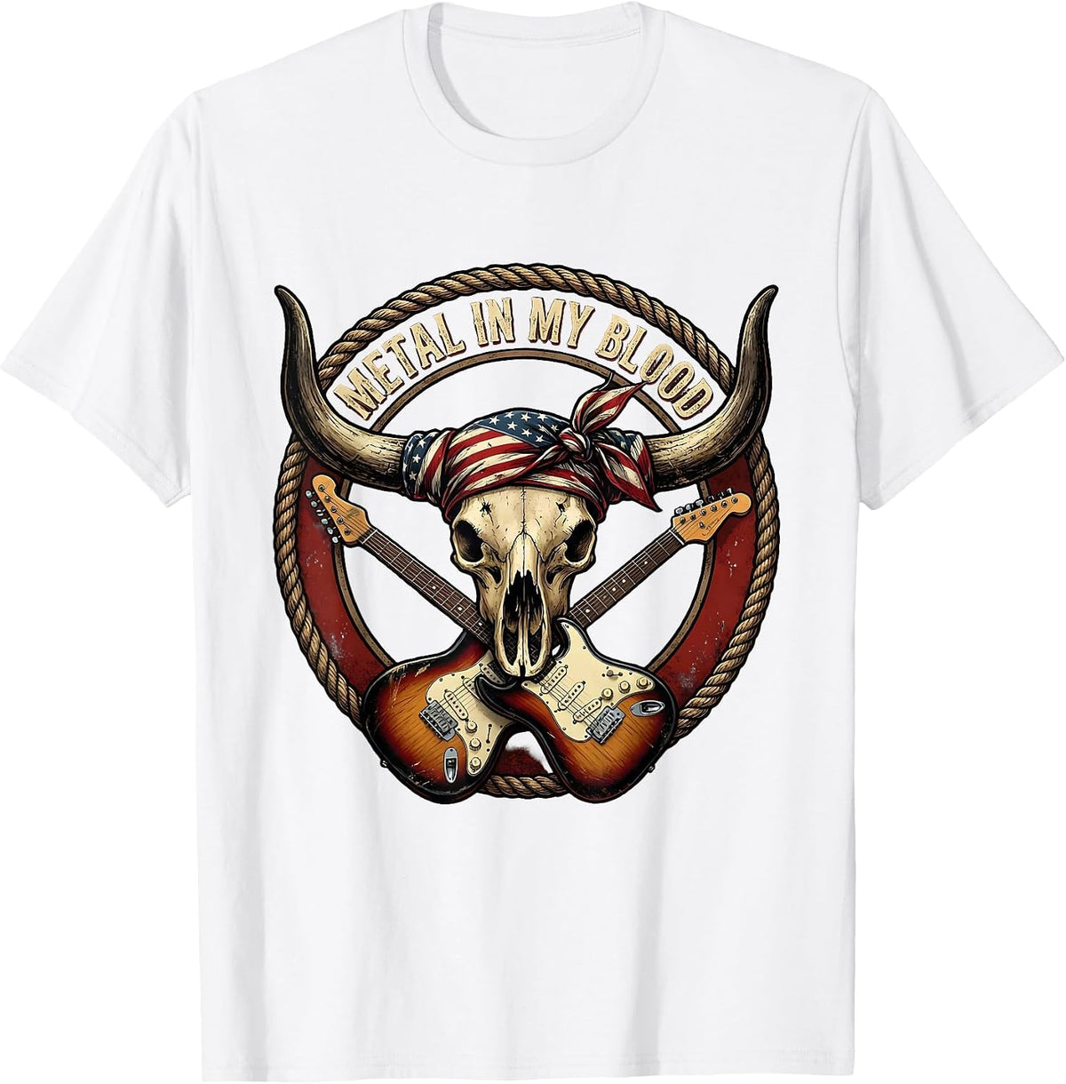 Men's Metal In My Blood Rock Music Graphic Design T-Shirt - White