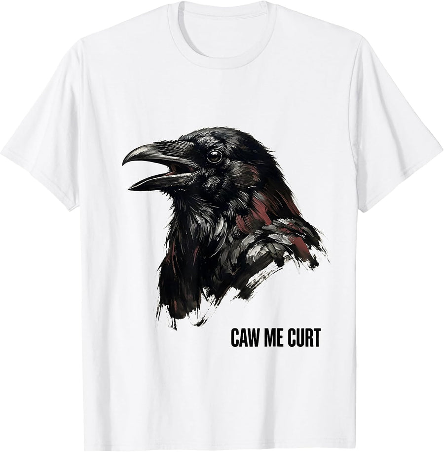 Men's Caw Me Curt Gothic Crow Raven Bird-Pun Humor T-Shirt - White