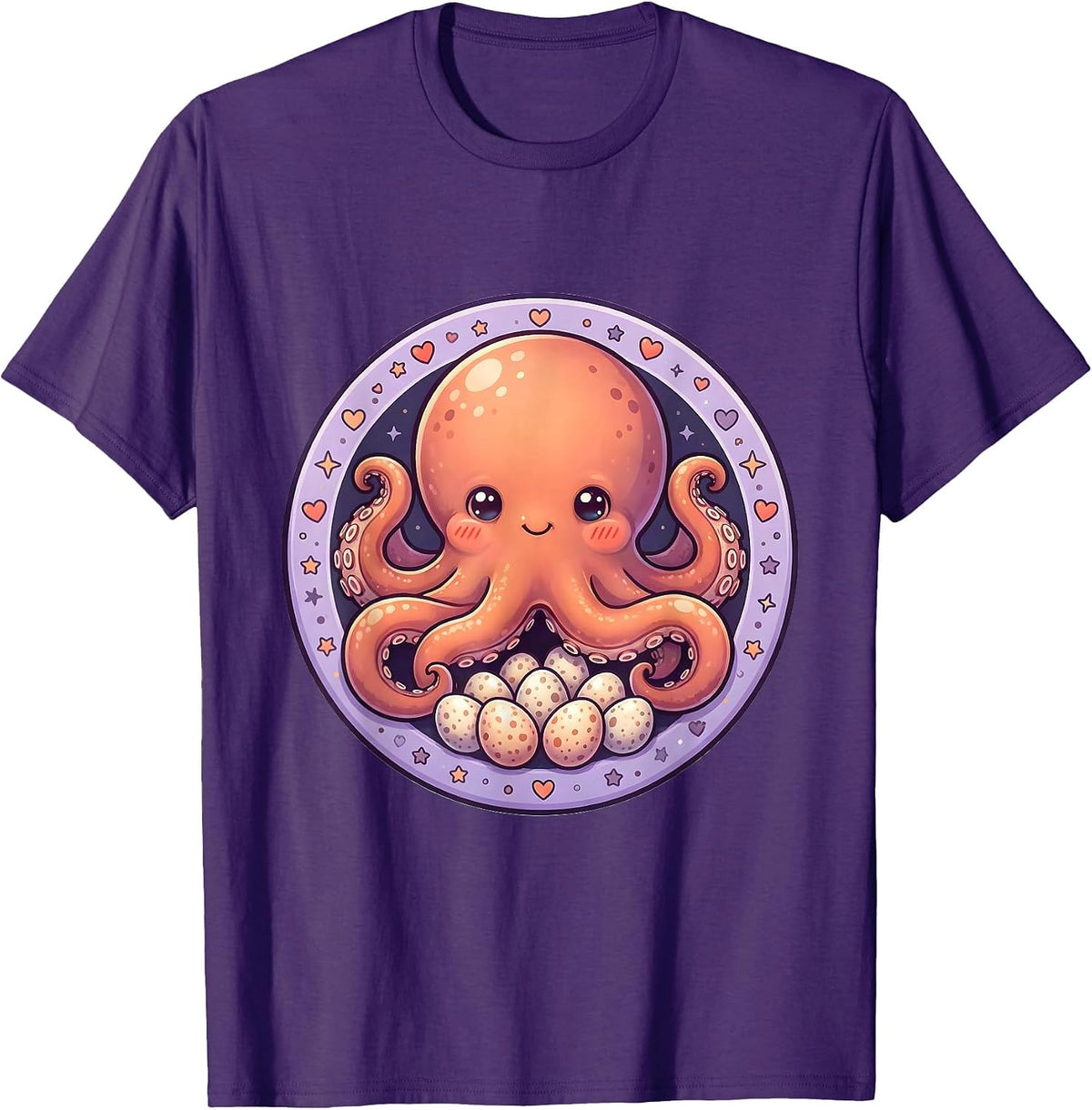 Mother Octopus Guarding Eggs Illustration T-Shirt - Purple