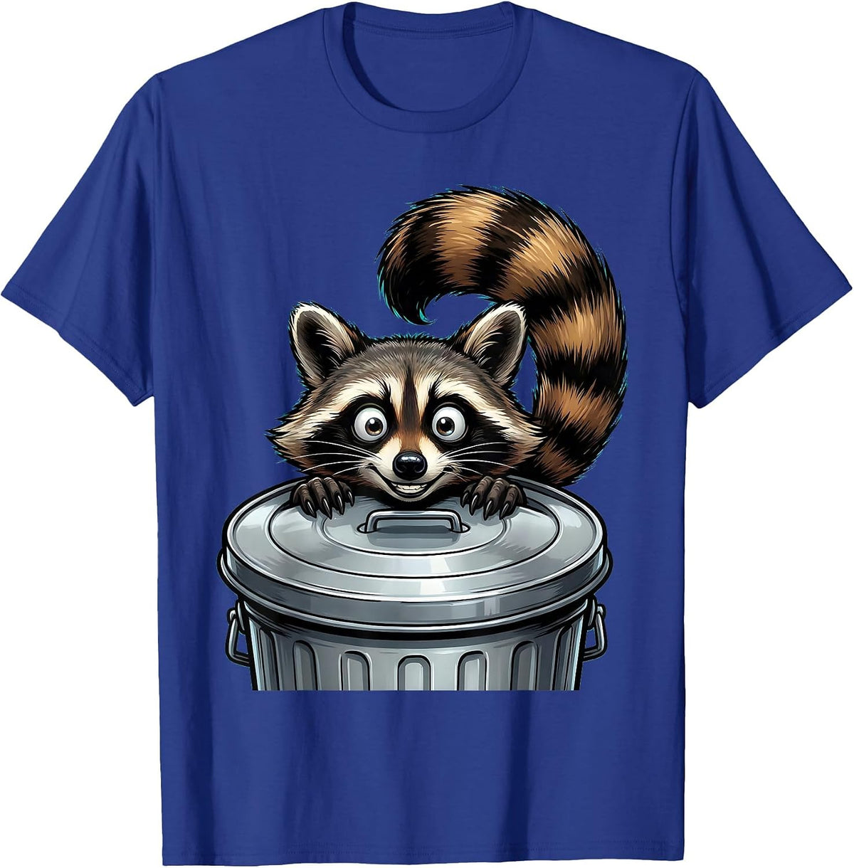Raccoon Peeking Over Garbage Can Lid T-Shirt - Royal Blue