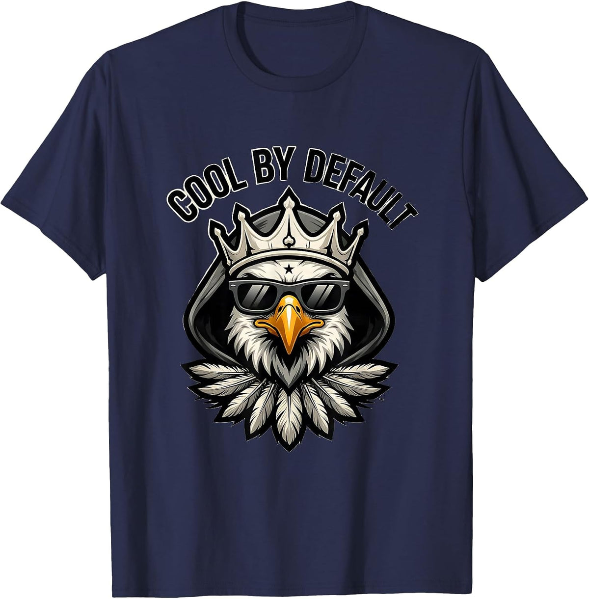 COOL BY DEFAULT Bald Eagle Mascot Sunglasses Funny Eagle T-Shirt - Navy Blue