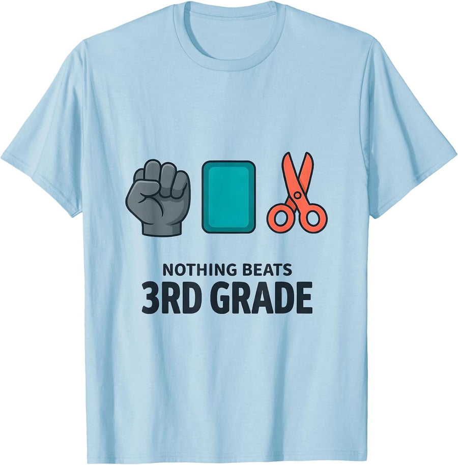 Men's Nothing Beats 3rd Grade Back to School Rock Paper Scissors T-Shirt - Baby Blue