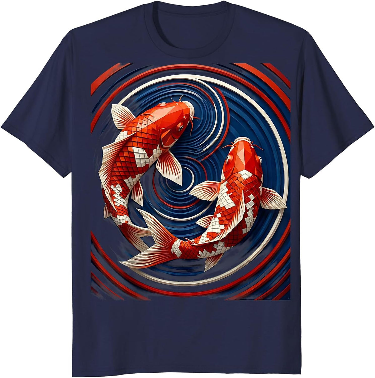 Koi Fish Luminous Swirling Water Illustration T-Shirt - Navy Blue