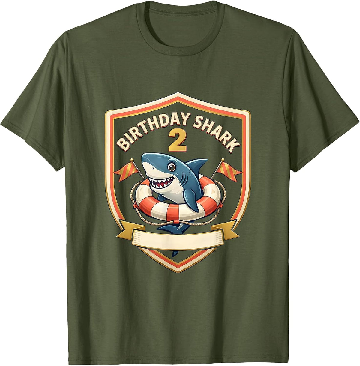 Men's Birthday Shark 2 Playful Whale Marine Animal Toddler Party T-Shirt - Olive Green