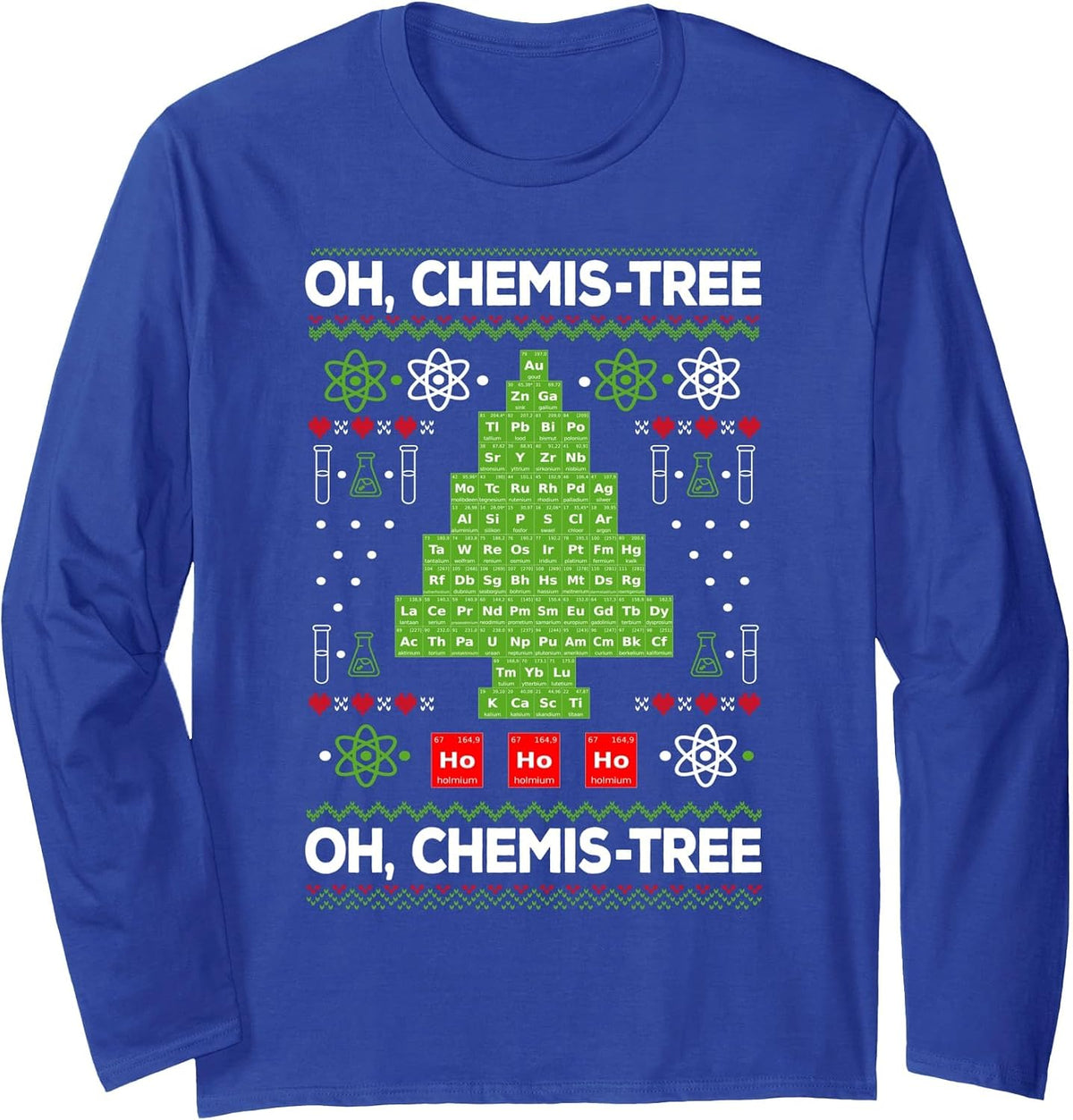 Periodic Table Tree Oh Chemistree Fun Chemistry Teacher Xmas Long Sleeve T-Shirt - Adult Unisex Royal Blue
